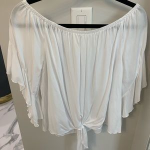 White off the shoulder tie front top
